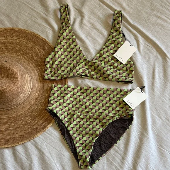 Acacia Swimwear Green and Black Patterned Bikini - Picture 1 of 5